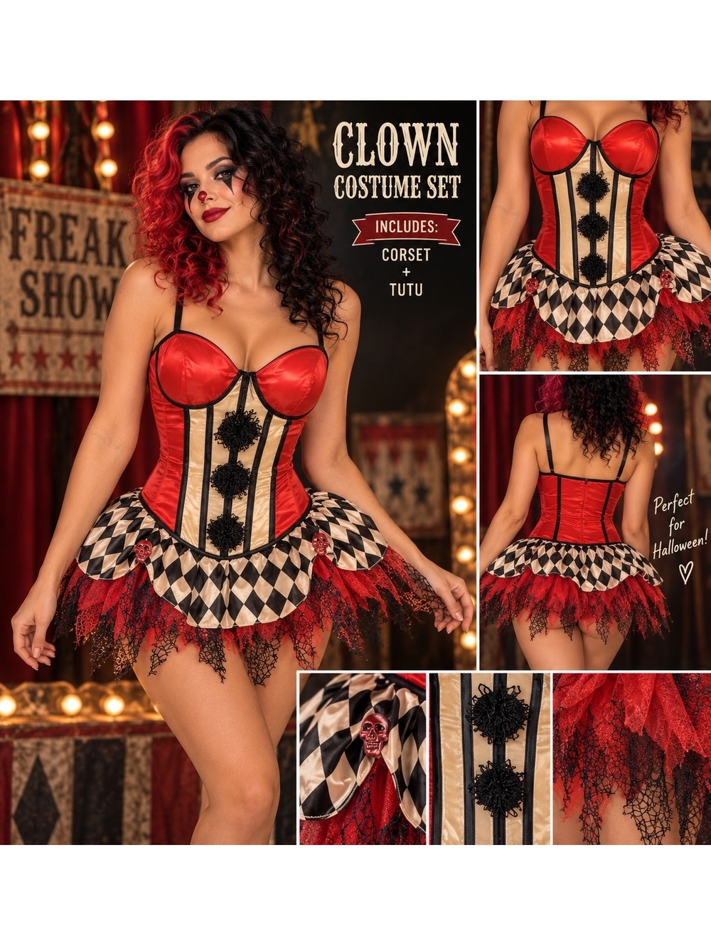 Red Clown Corset Costume ( 2 PCZ)